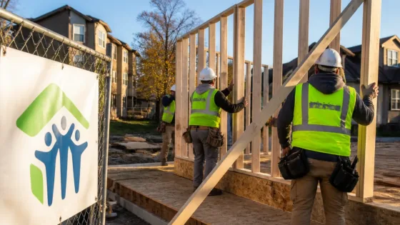 St. Paul volunteers, Archbishop Hebda help raise wall for Pope Leo Village homes