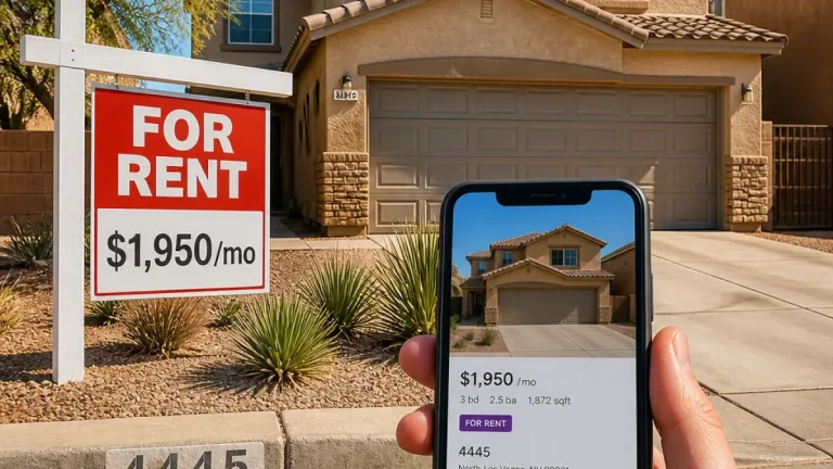 3‑bed North Las Vegas rental at 4445 Penguin Ave. listed for $1,950 monthly
