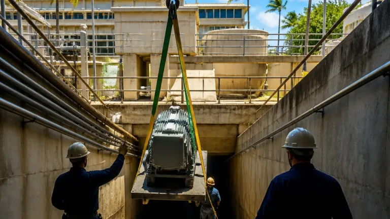 Army crews replace 4,000‑pound motor to stabilize Area North water system