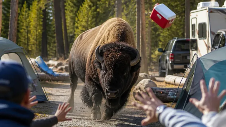 Bull bison tosses man at Yellowstone campground; park has not released details