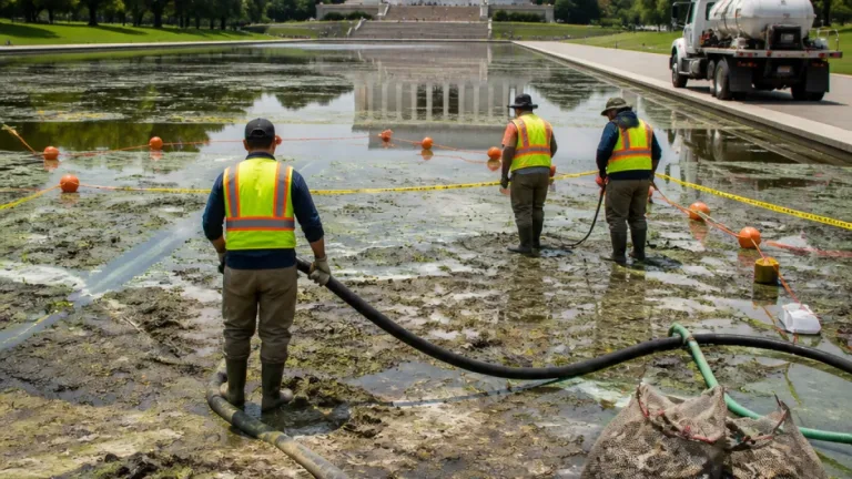 Crews drain Lincoln Memorial reflecting pool again amid cleanup, cost and legal questions