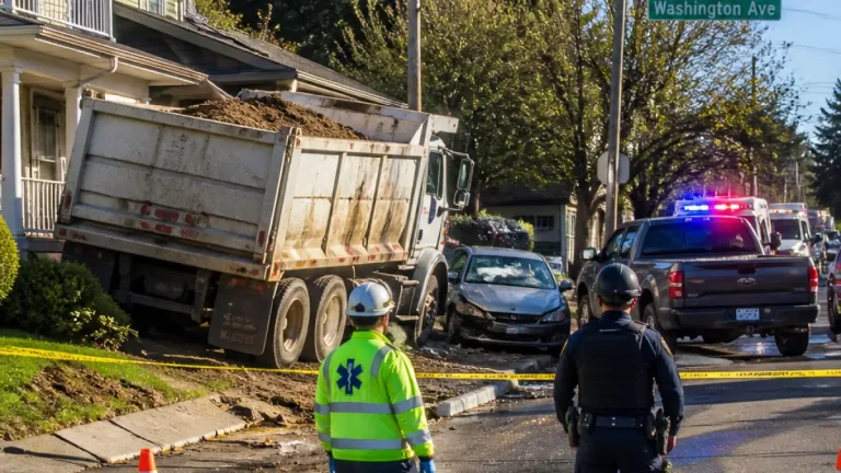 Dump truck collision on Washington Avenue leaves several vehicles damaged in Portland