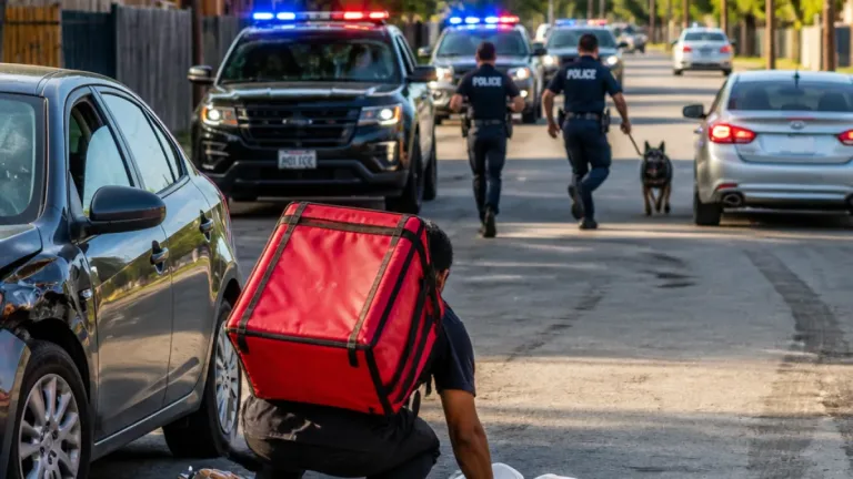 Houston delivery driver struck by fleeing suspect, still completes order amid chaos