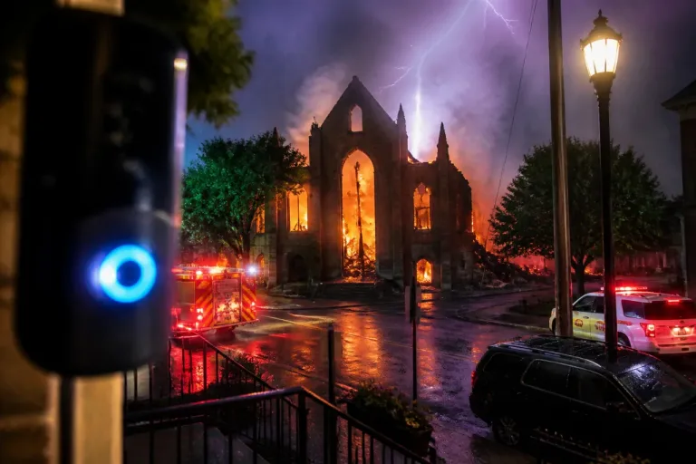 Lightning strike captured on camera before blaze destroys former Richmond church