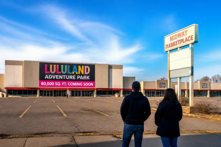 LuLuLand signs appear on Midway Marketplace building as St. Paul eyes 80,000‑sq. ft. amusement park