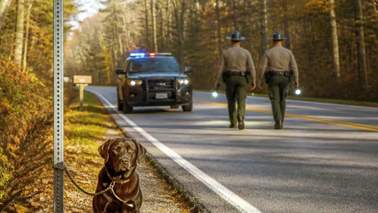 Police seek tips after chocolate Labrador found tied to sign in Arlington