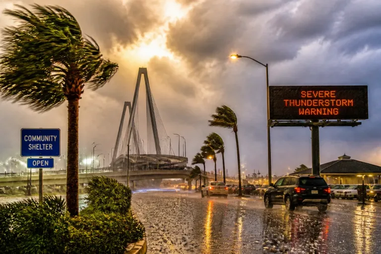 Severe thunderstorm warning for Charleston area: shelters, roads and expected hazards